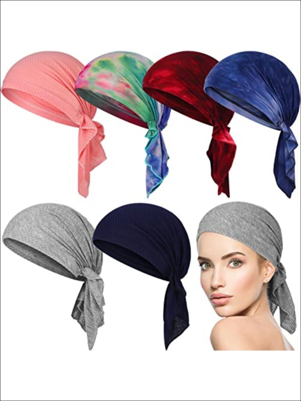 6 Pcs Pre Tied Head Scarf Women Chemo Headwear Polyester Slip On
